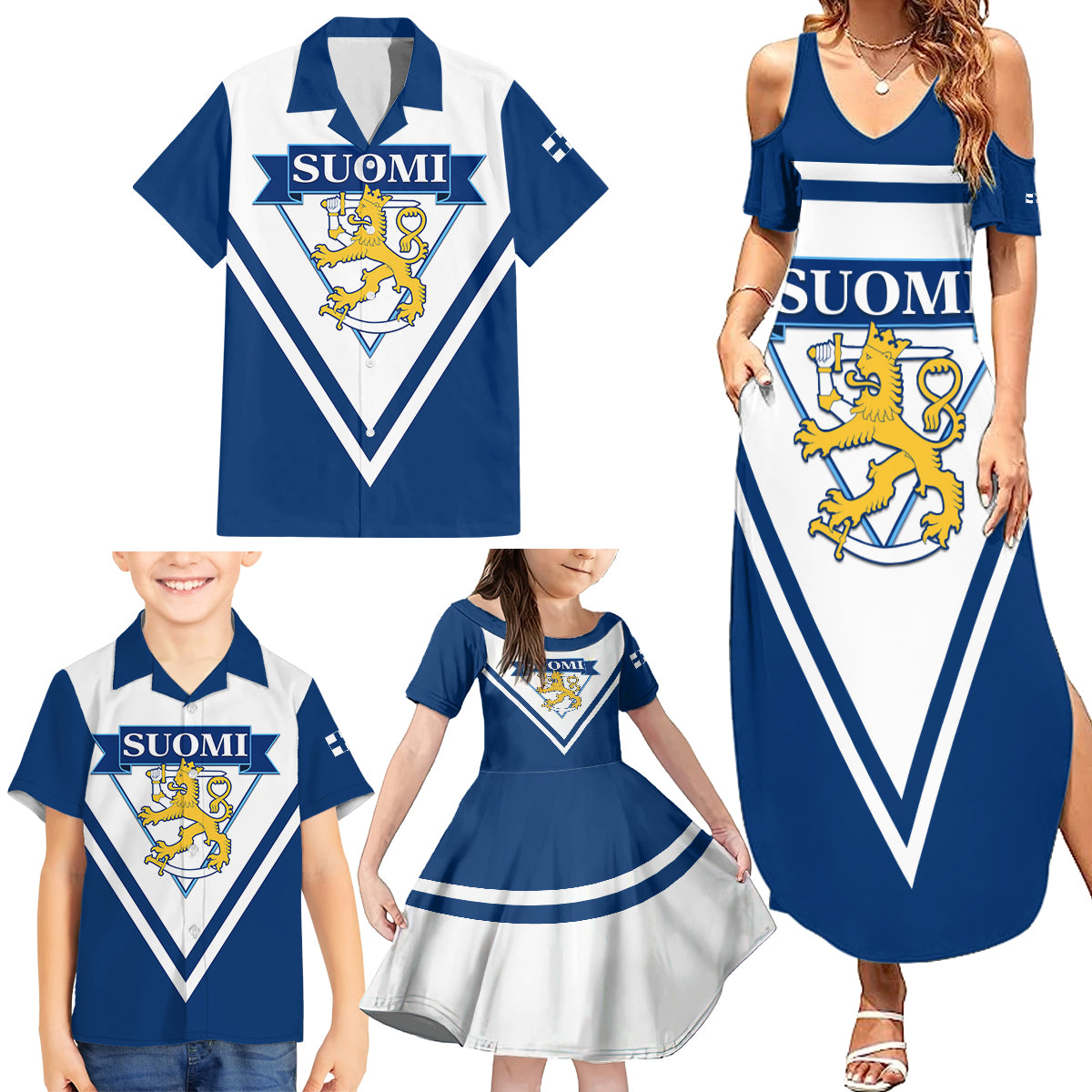 Finland Hockey 2024 Family Matching Summer Maxi Dress and Hawaiian Shirt Come on Leijonat - Wonder Print Shop