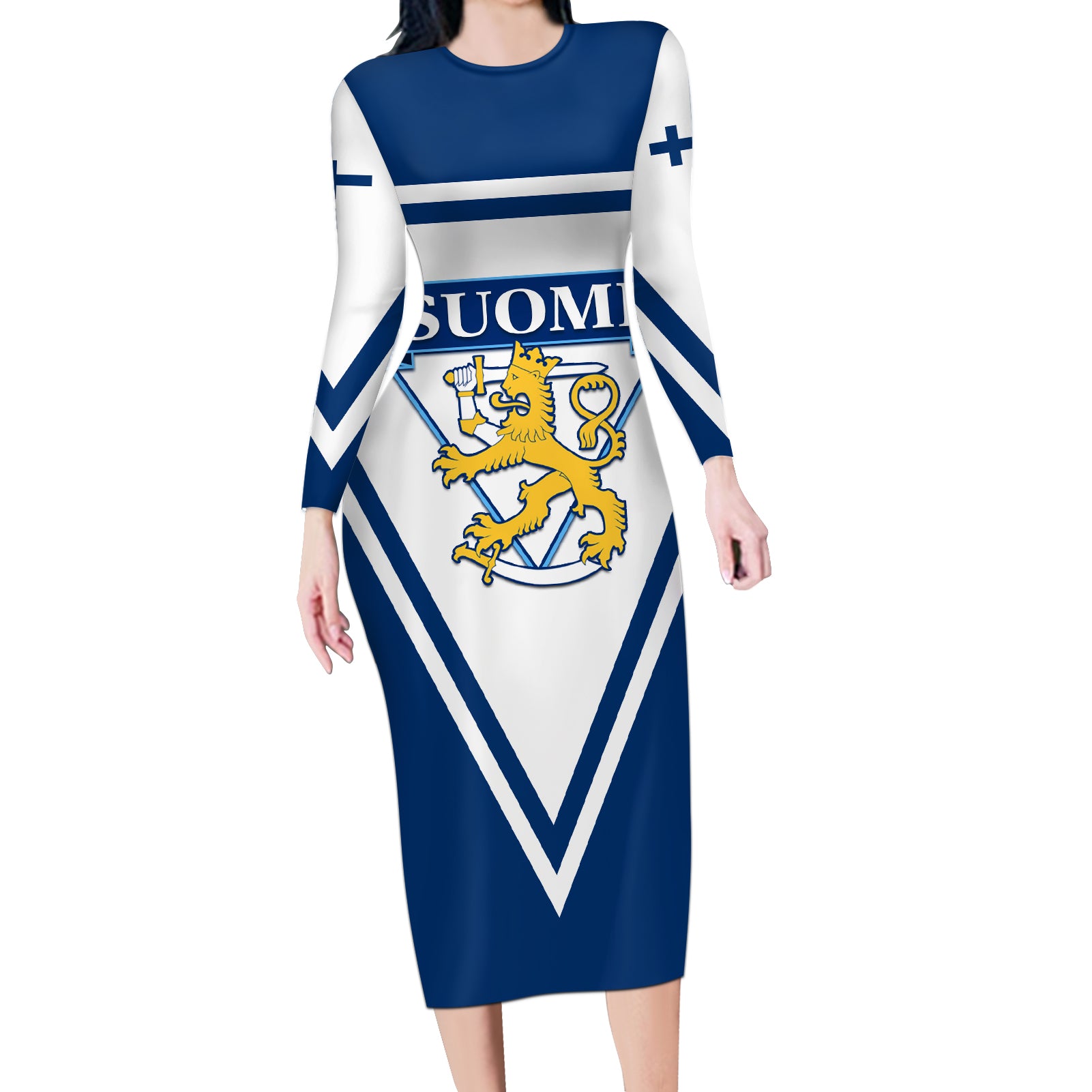 Finland Hockey 2024 Long Sleeve Bodycon Dress Come on Leijonat - Wonder Print Shop