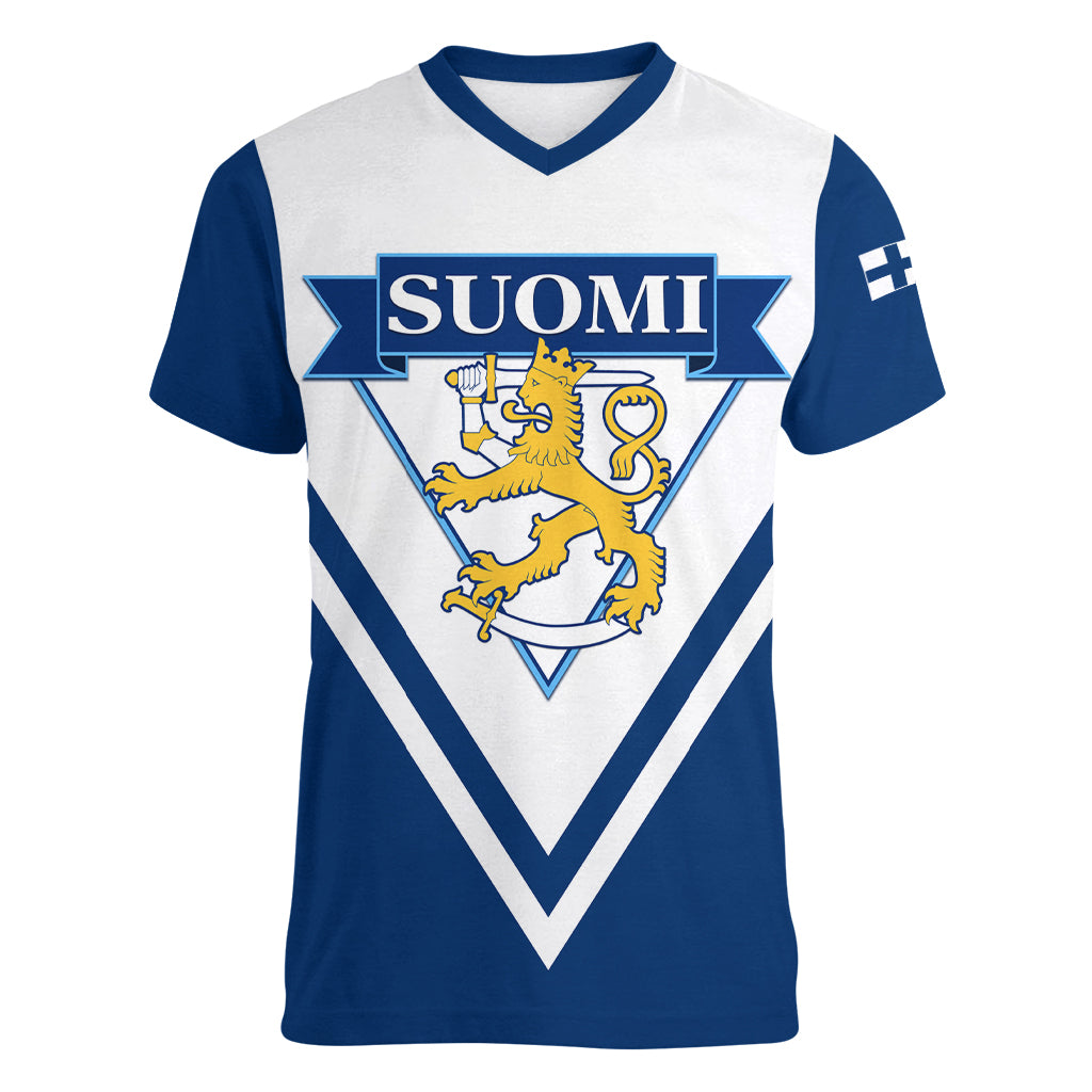 Finland Hockey 2024 Women V-Neck T-Shirt Come on Leijonat