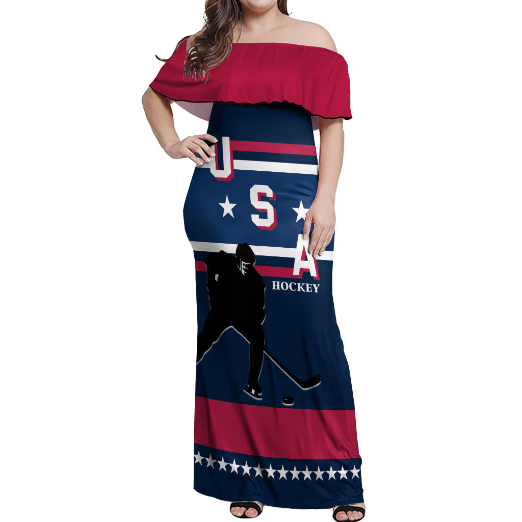 USA Hockey 2024 Off Shoulder Maxi Dress Go Team USA - Wonder Print Shop