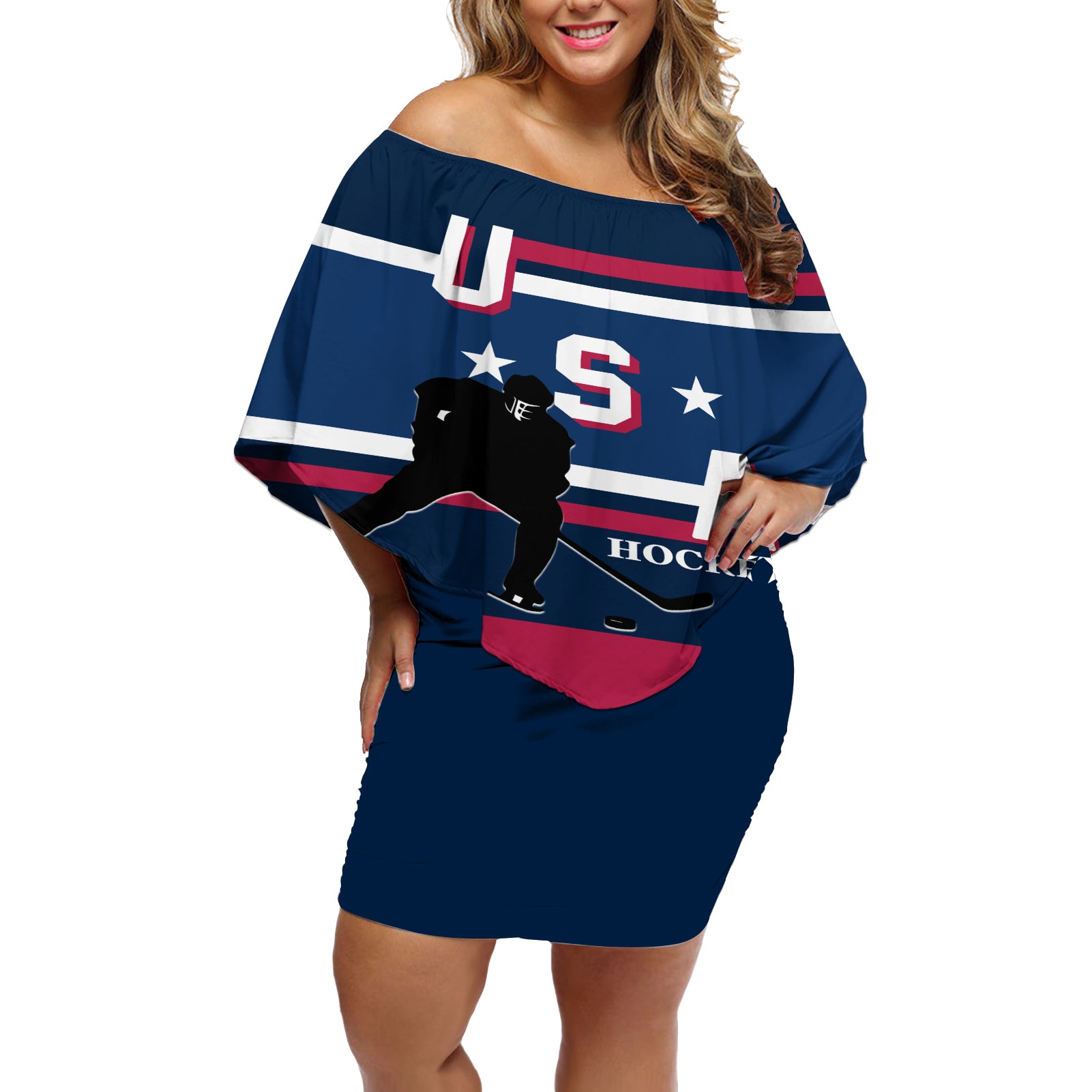 USA Hockey 2024 Off Shoulder Short Dress Go Team USA - Wonder Print Shop