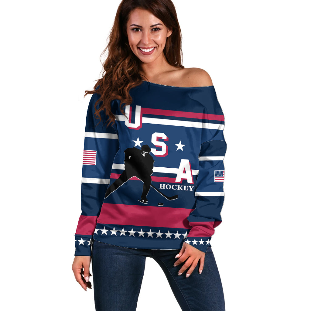 USA Hockey 2024 Off Shoulder Sweater Go Team USA - Wonder Print Shop