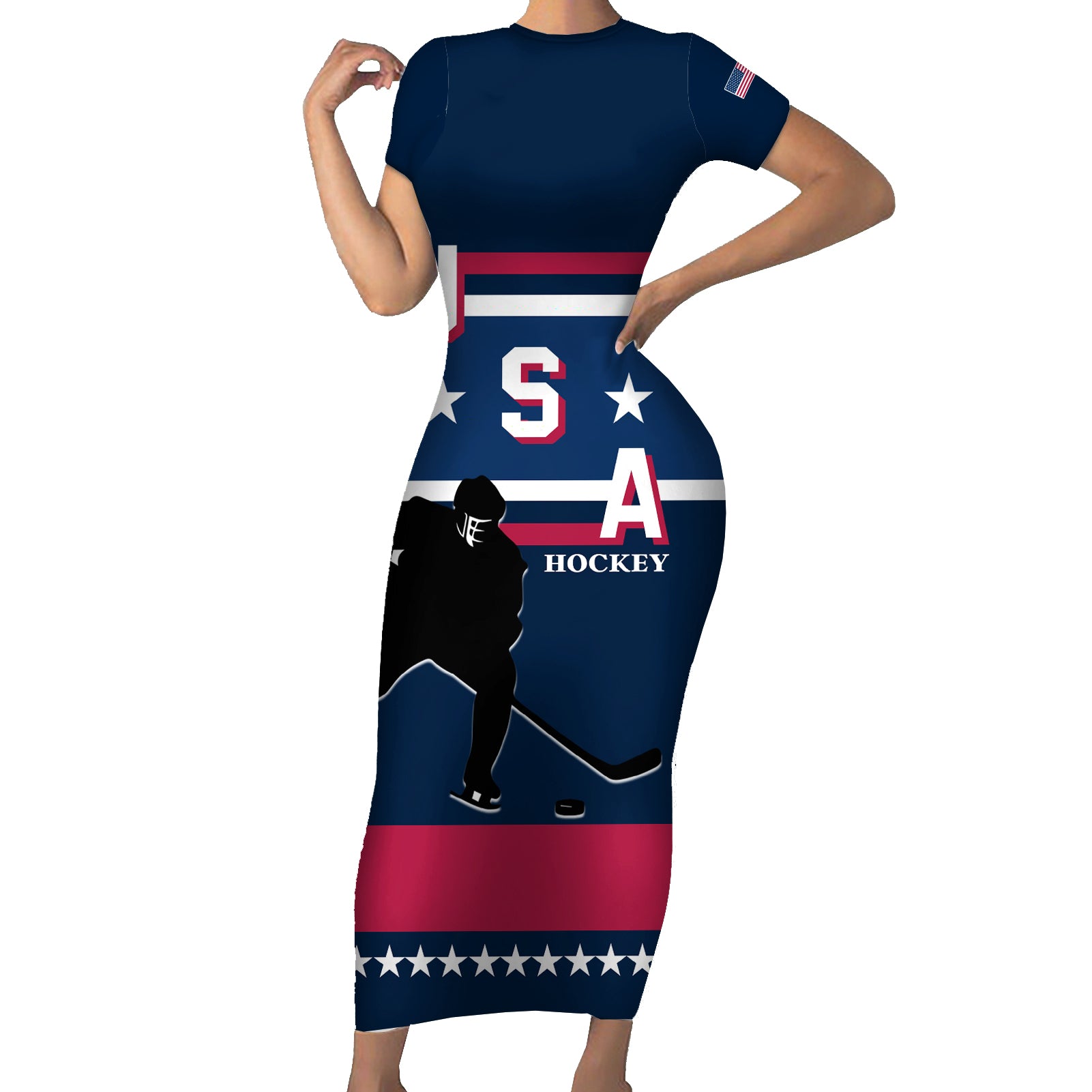 USA Hockey 2024 Short Sleeve Bodycon Dress Go Team USA