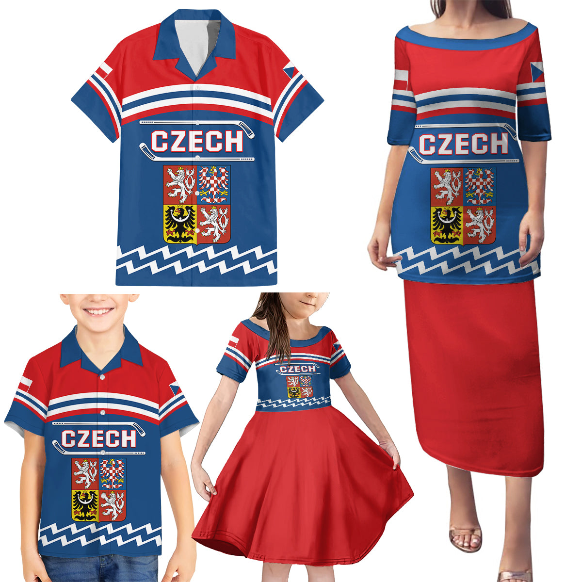 Czech Hockey 2024 Family Matching Puletasi and Hawaiian Shirt Come on Czechia - Wonder Print Shop