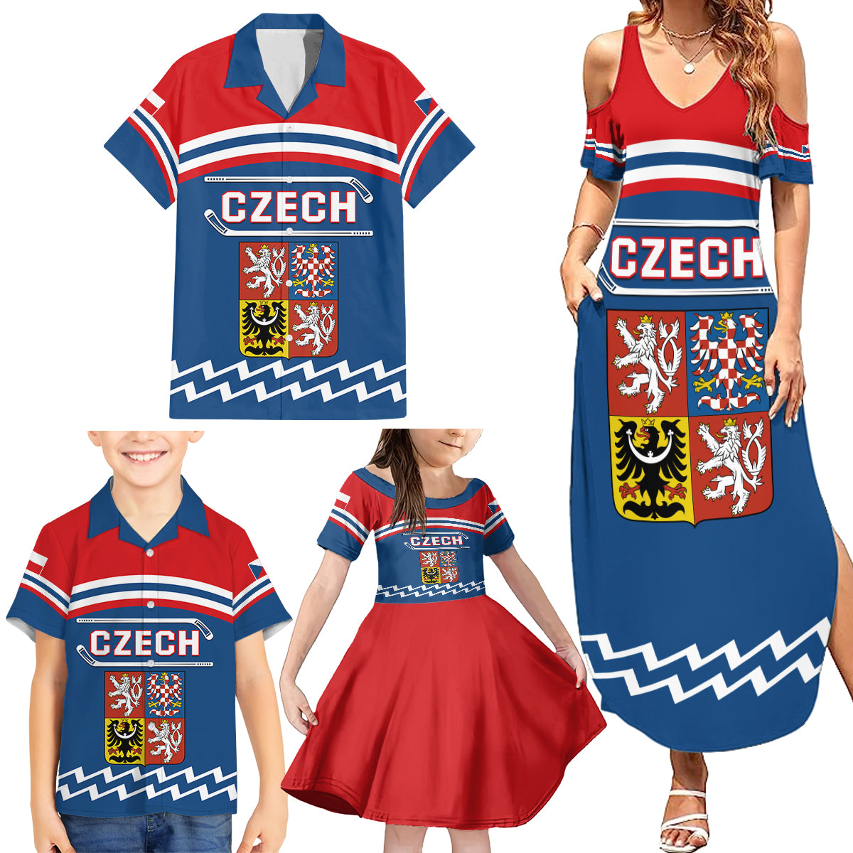 Czech Hockey 2024 Family Matching Summer Maxi Dress and Hawaiian Shirt Come on Czechia - Wonder Print Shop