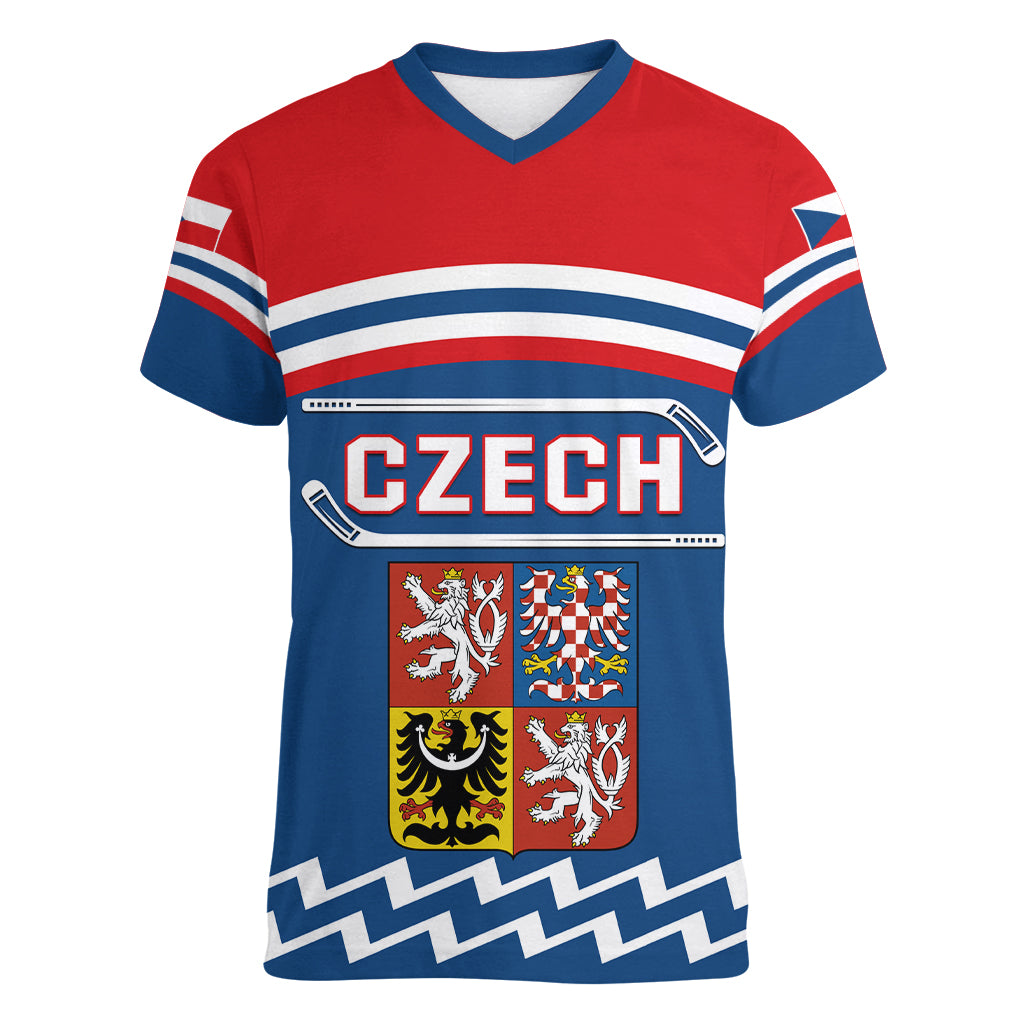 Czech Hockey 2024 Women V-Neck T-Shirt Come on Czechia