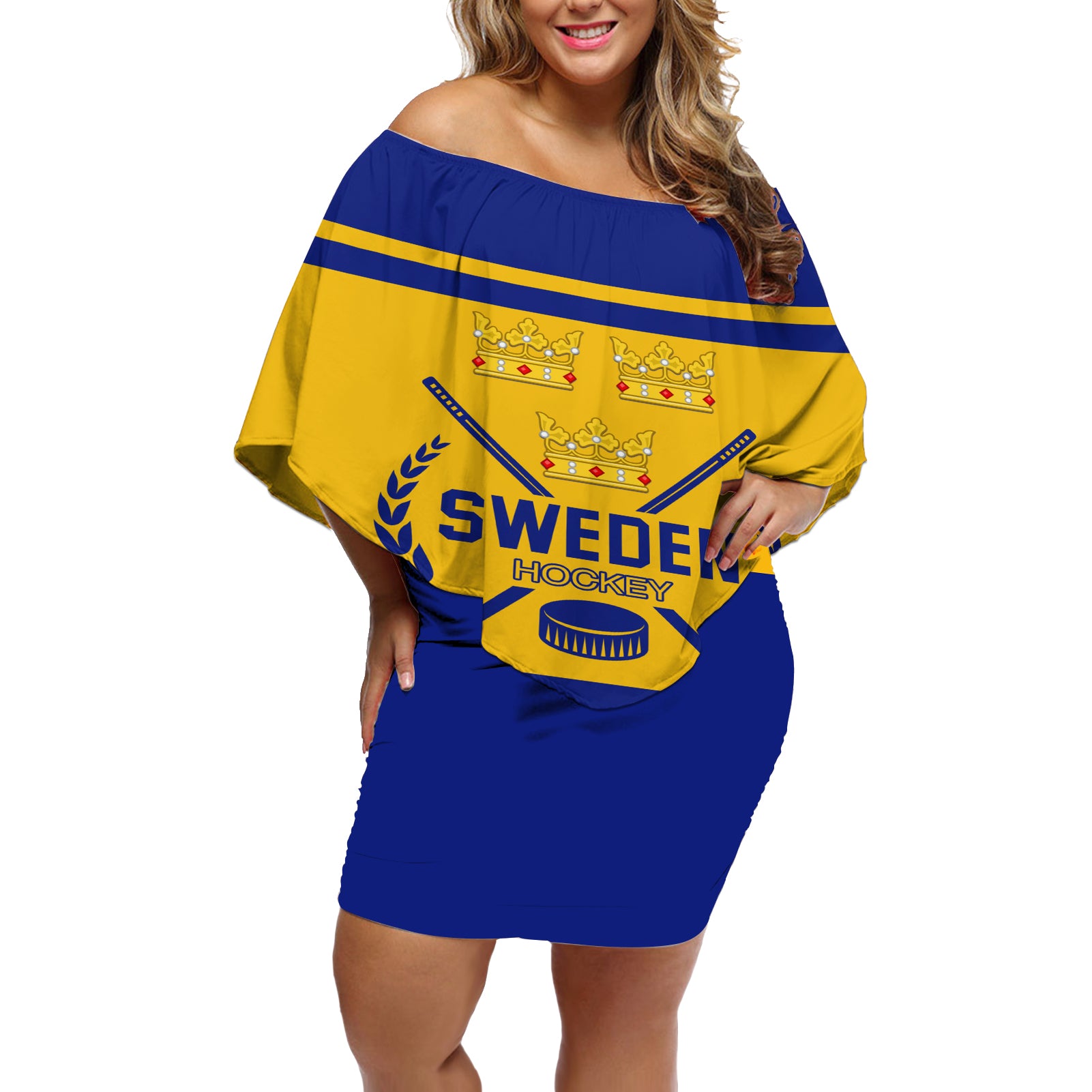 Sweden Hockey 2024 Off Shoulder Short Dress Tre Kronor Come on - Wonder Print Shop