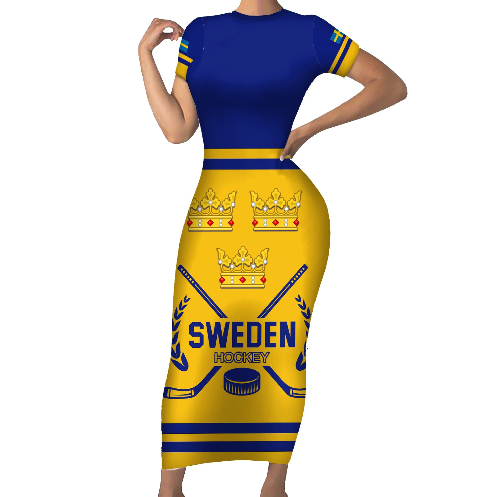 Sweden Hockey 2024 Short Sleeve Bodycon Dress Tre Kronor Come on