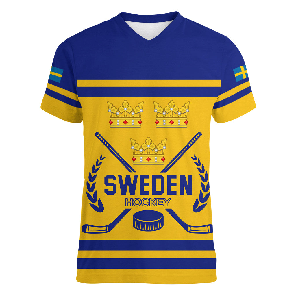 Sweden Hockey 2024 Women V-Neck T-Shirt Tre Kronor Come on