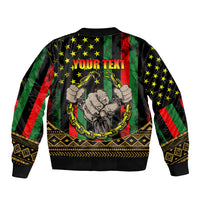 Black bomber jacket with full-zip, Your Text graphic, stars, chains and fist artwork