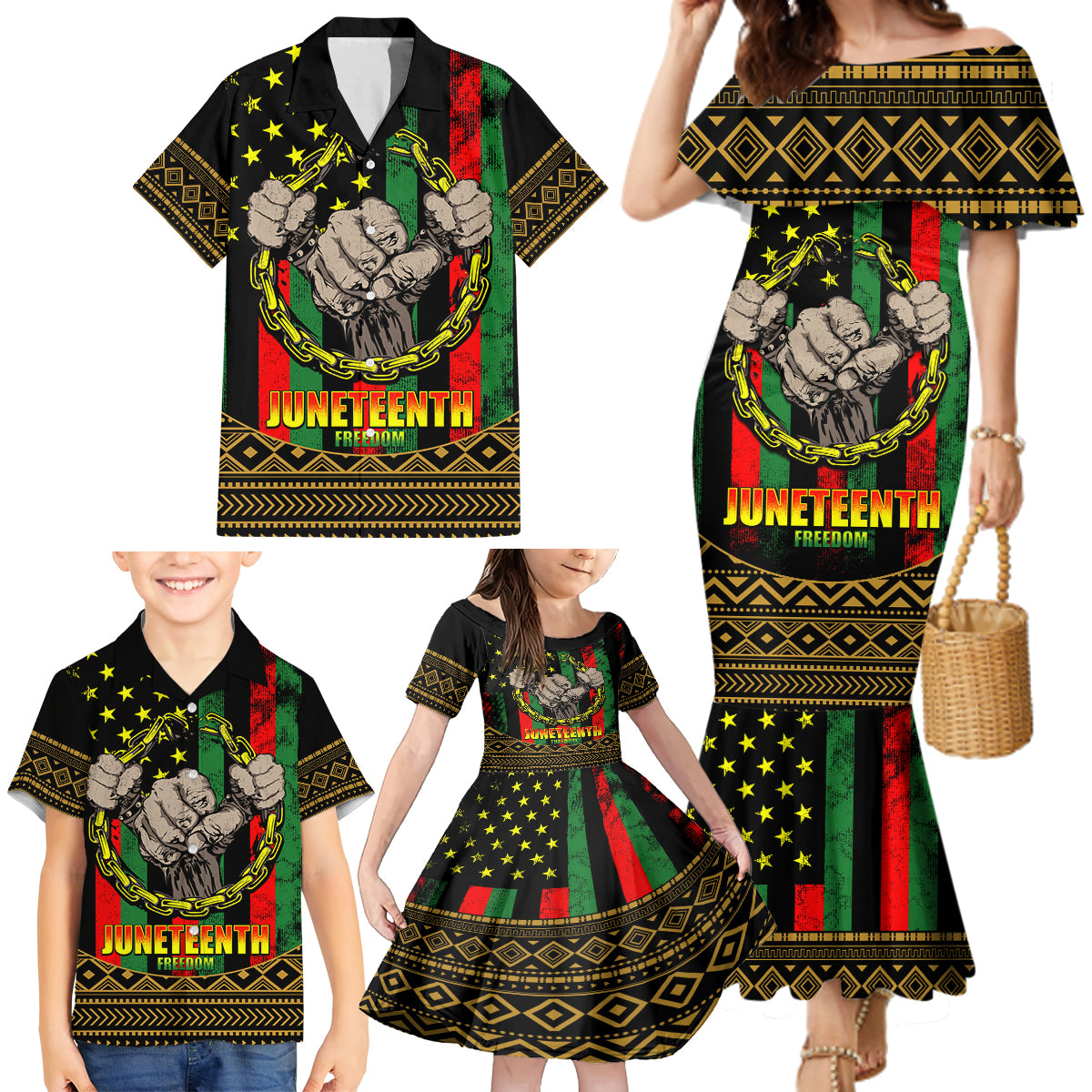 Juneteenth Celebration 2024 Family Matching Mermaid Dress and Hawaiian Shirt Black History June 19 - Wonder Print Shop