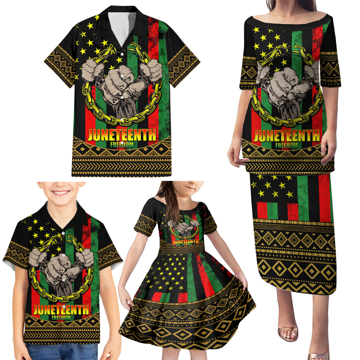 Juneteenth Celebration 2024 Family Matching Puletasi and Hawaiian Shirt Black History June 19 - Wonder Print Shop