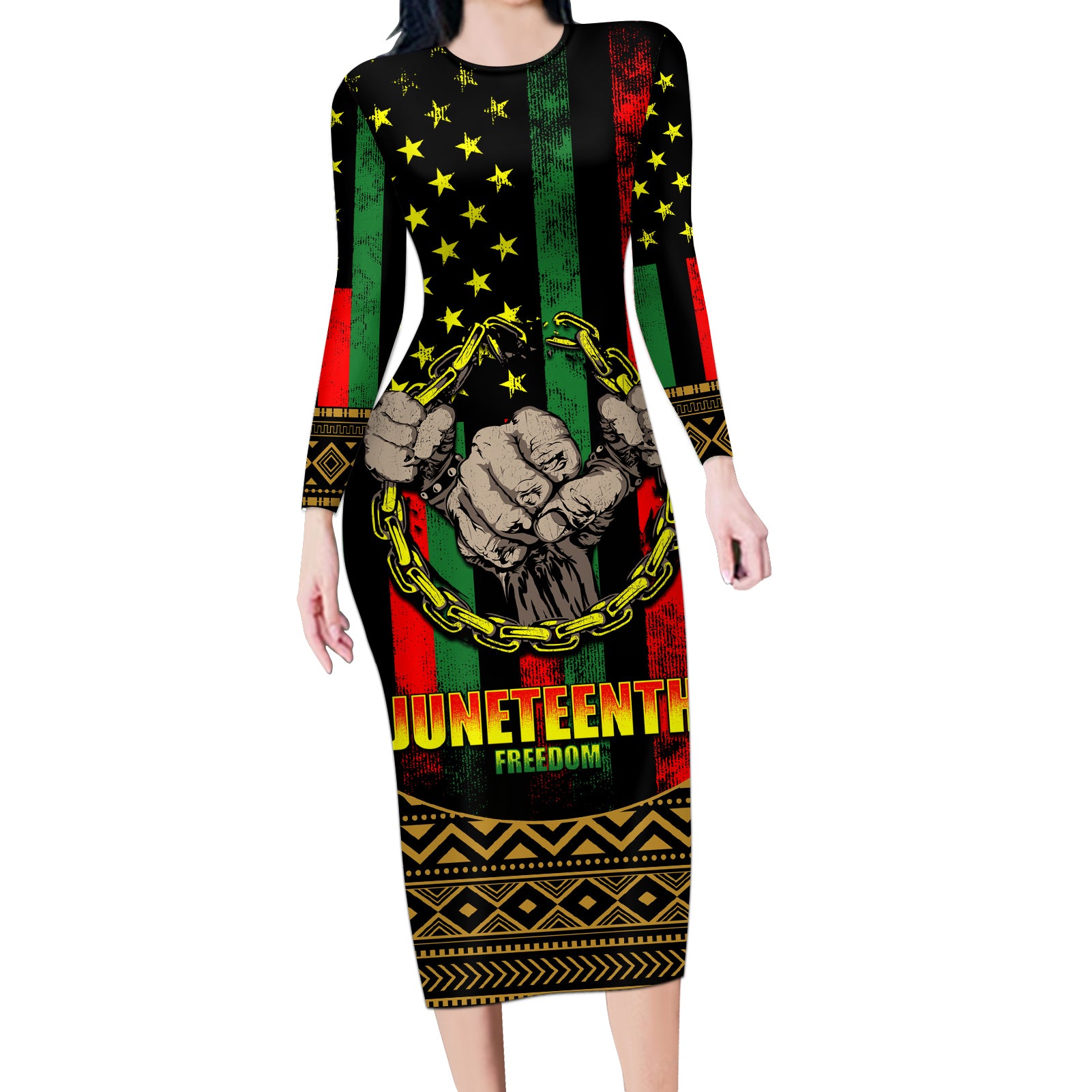 Juneteenth Celebration 2024 Long Sleeve Bodycon Dress Black History June 19 - Wonder Print Shop