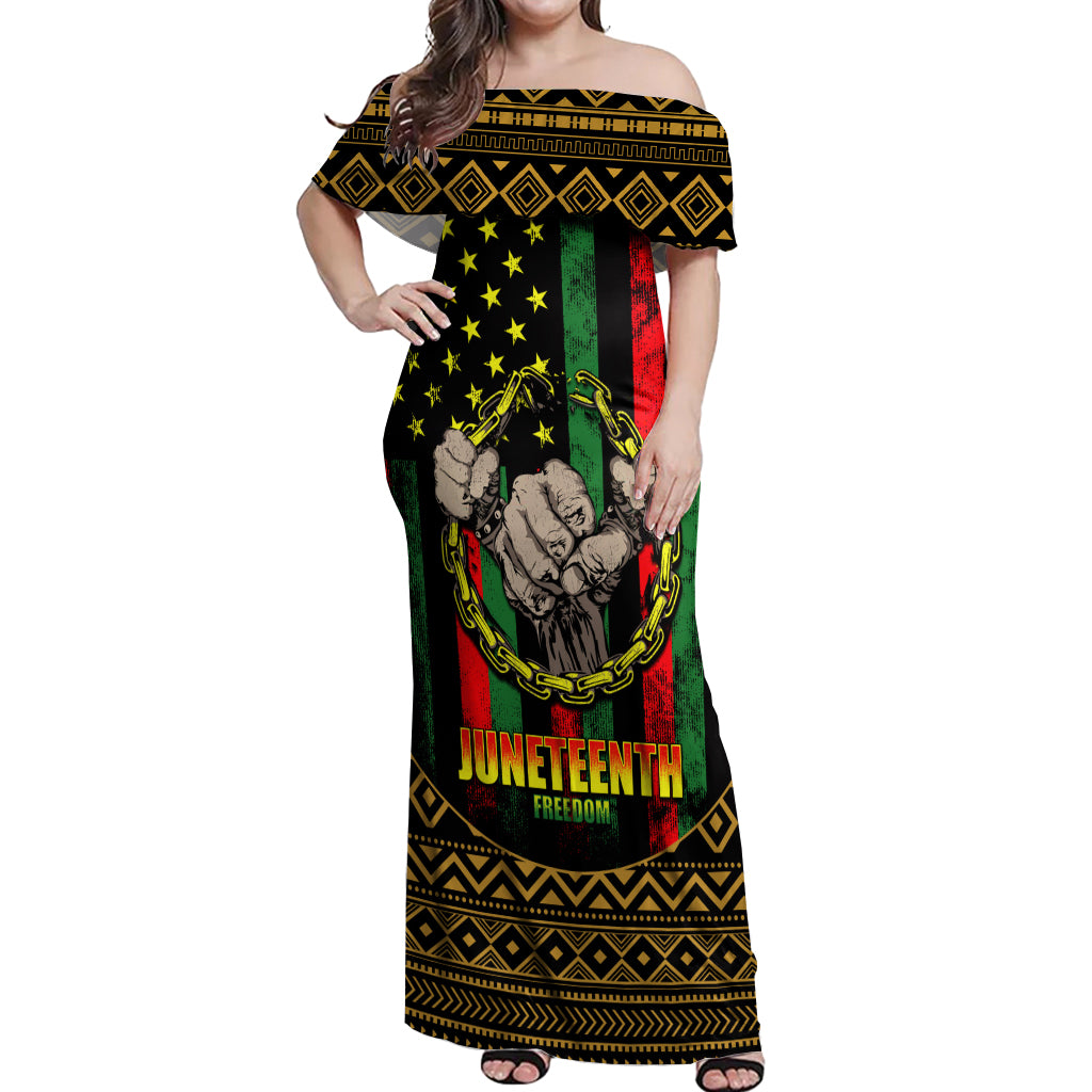 Juneteenth Celebration 2024 Off Shoulder Maxi Dress Black History June 19 - Wonder Print Shop