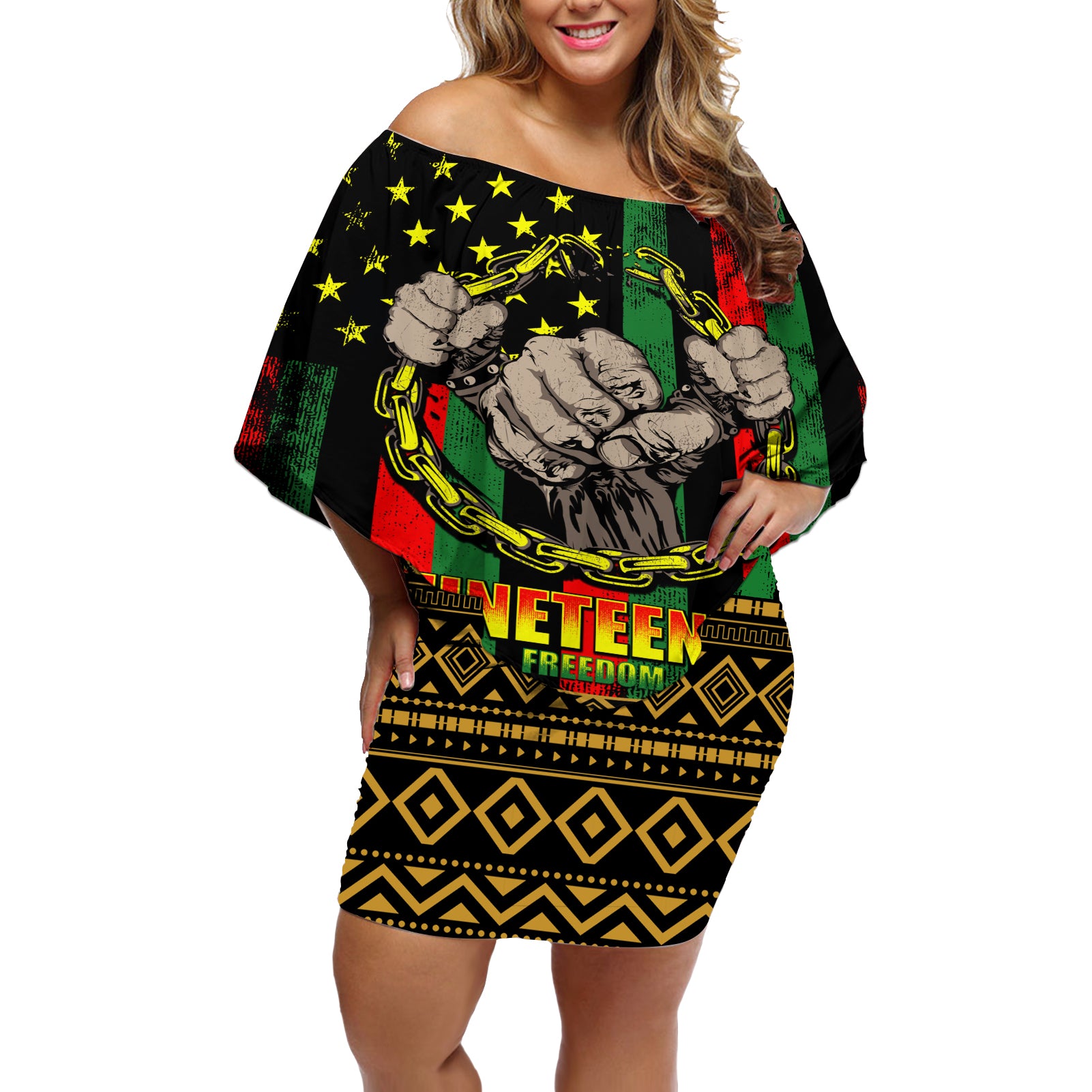 Juneteenth Celebration 2024 Off Shoulder Short Dress Black History June 19 - Wonder Print Shop