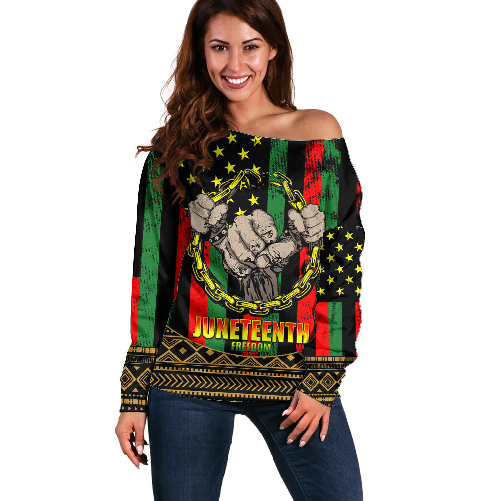 Juneteenth Celebration 2024 Off Shoulder Sweater Black History June 19 - Wonder Print Shop