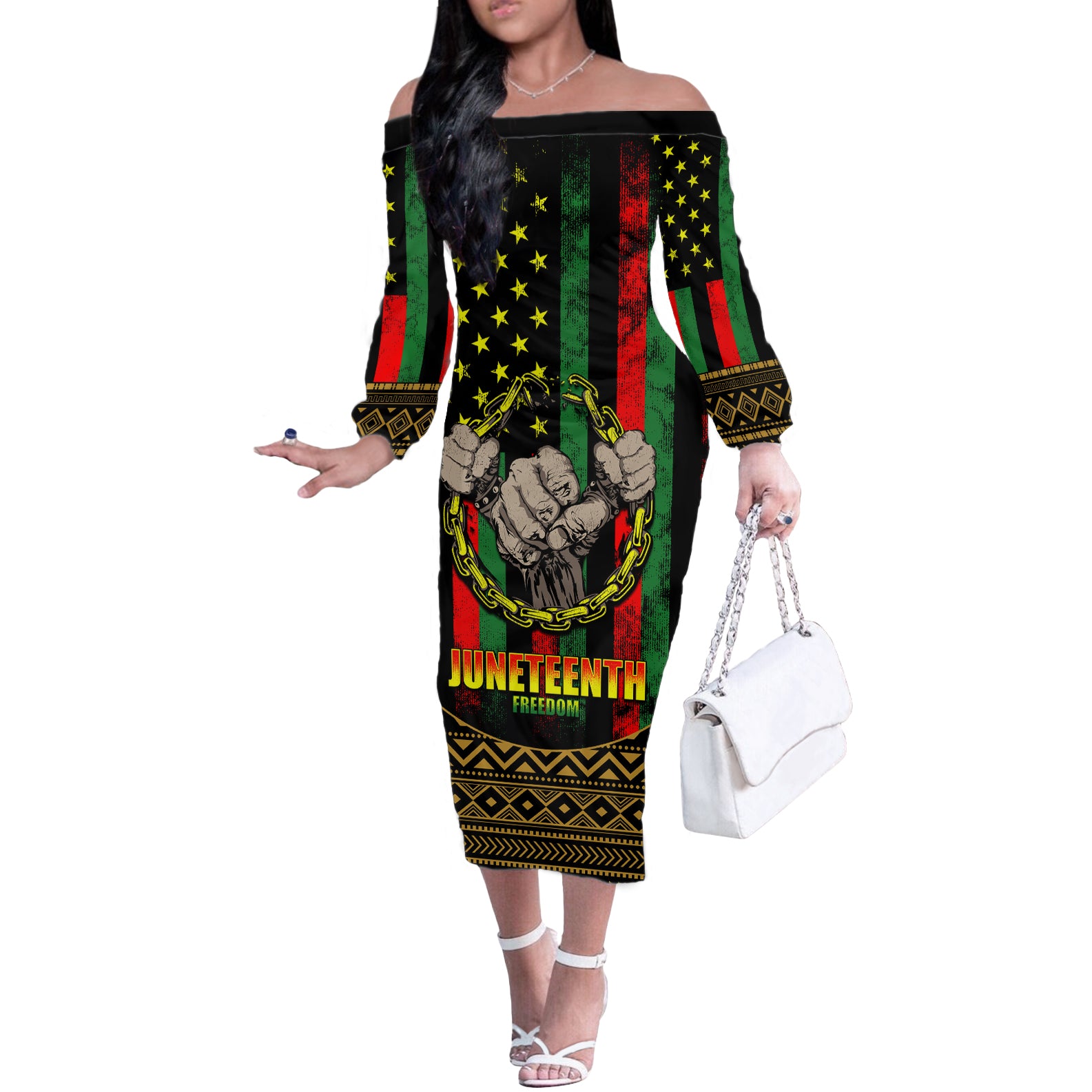 Juneteenth Celebration 2024 Off The Shoulder Long Sleeve Dress Black History June 19 - Wonder Print Shop