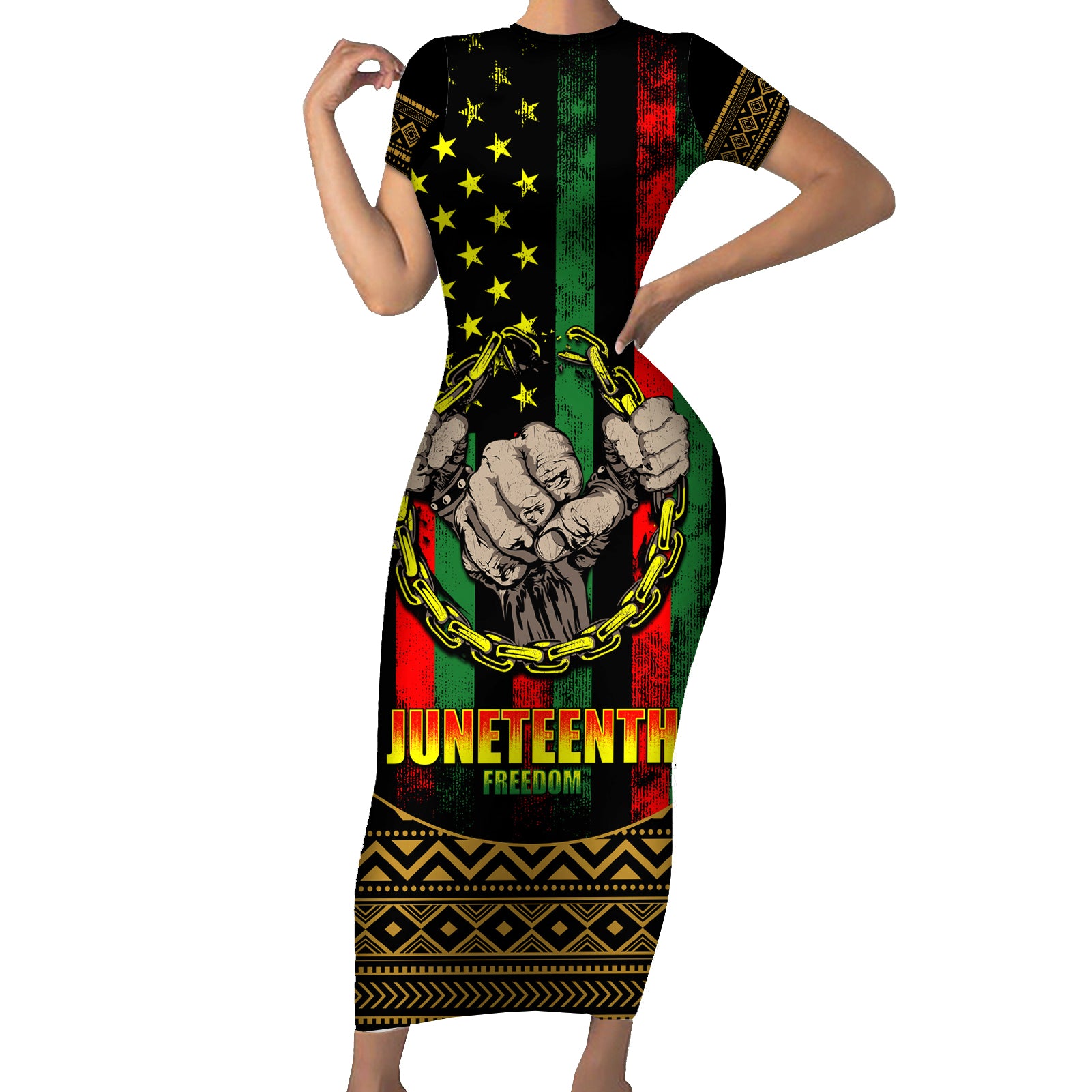 Juneteenth Celebration 2024 Short Sleeve Bodycon Dress Black History June 19 - Wonder Print Shop