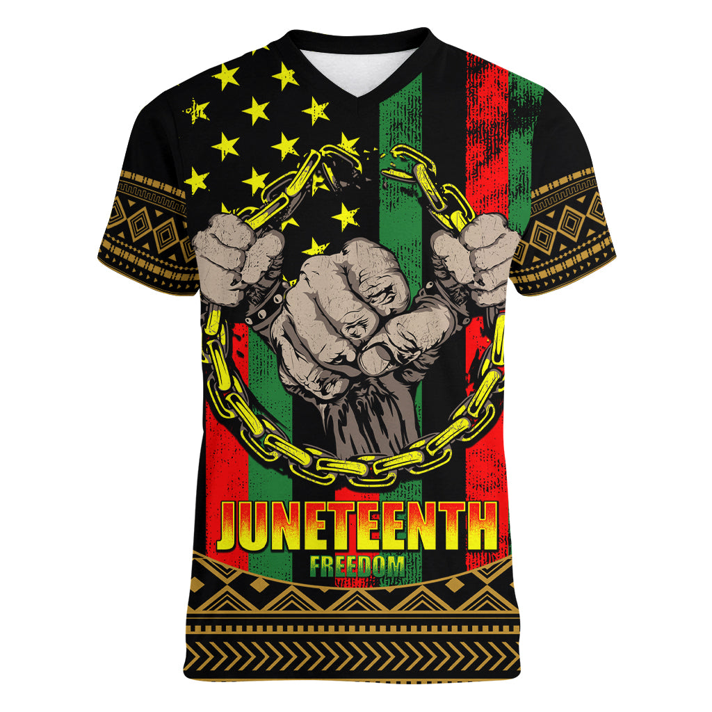 Juneteenth Celebration 2024 Women V-Neck T-Shirt Black History June 19 - Wonder Print Shop