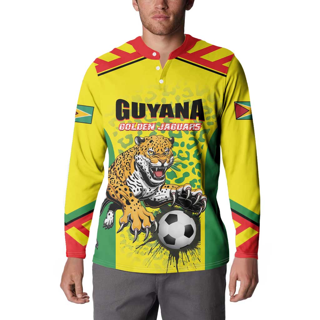 Custom Football Guyana Button Sweatshirt Golden Jaguars