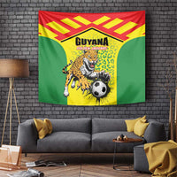 Guyana golden jaguars tapestry, green-yellow-red with jaguar and soccer ball graphic