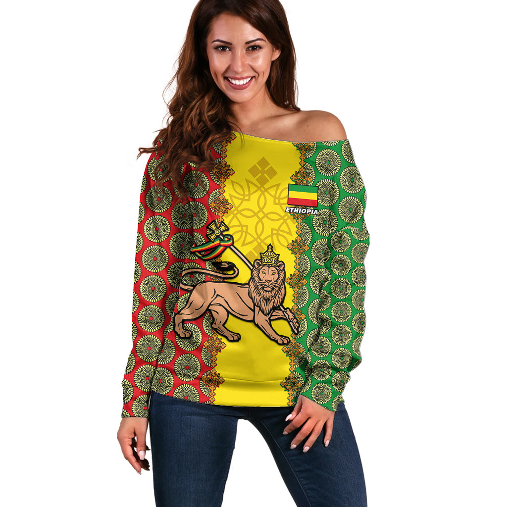 ethiopia-off-shoulder-sweater-ethiopian-lion-of-judah-with-african-pattern