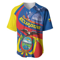 Ecuador independence baseball jersey with blue, red, and yellow patriotic graphic, eagle and crest