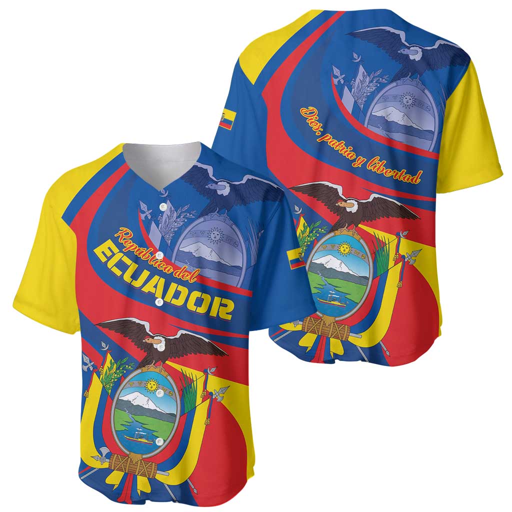 Ecuador independence baseball jersey front and back, multicolor eagle and emblem graphics