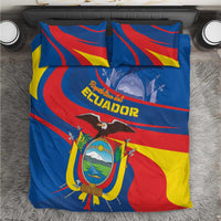 Ecuador flag themed bedding set, blue duvet cover with red/yellow swirls and national crest