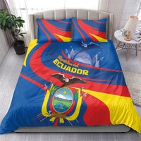 Ecuador flag bedding set with two pillows, blue duvet with red and yellow flag graphics