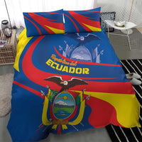 Ecuador flag bedding set, blue duvet cover with red stripes, yellow accent, and eagle crest