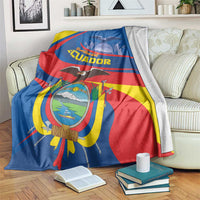 Ecuador flag print blanket with coat of arms, blue red and yellow stripes