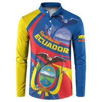 Colorblock long-sleeve button sweatshirt with Ecuador crest graphic in blue, yellow, red
