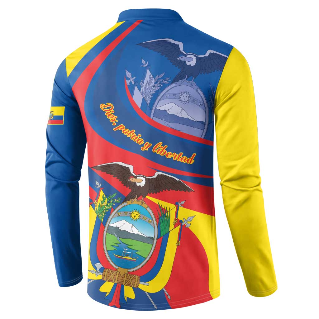 Back colorblock long-sleeve button sweatshirt with Ecuador crest and ribbon graphic