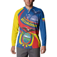 Long-sleeve button sweatshirt with Ecuador crest graphic in blue, yellow, red colorblock