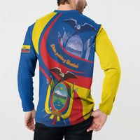 Long-sleeve button sweatshirt showing full back graphic in blue, yellow, red colorblock