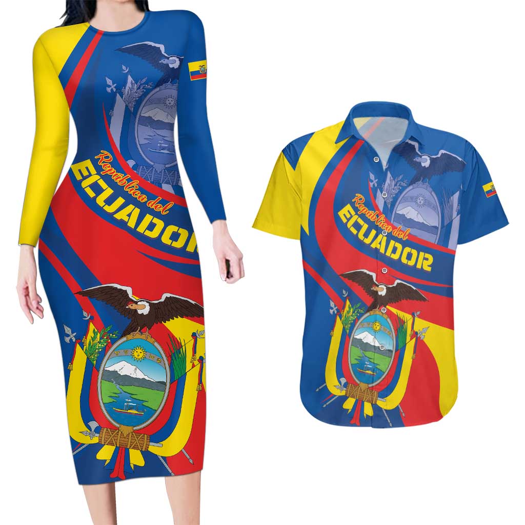 Ecuador Independence Day Couples Matching Long Sleeve Bodycon Dress and Hawaiian Shirt Dios patria y libertad - Wonder Print Shop