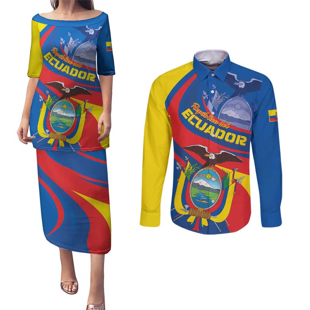 Ecuador Independence Day Couples Matching Puletasi and Long Sleeve Button Shirt Dios patria y libertad - Wonder Print Shop