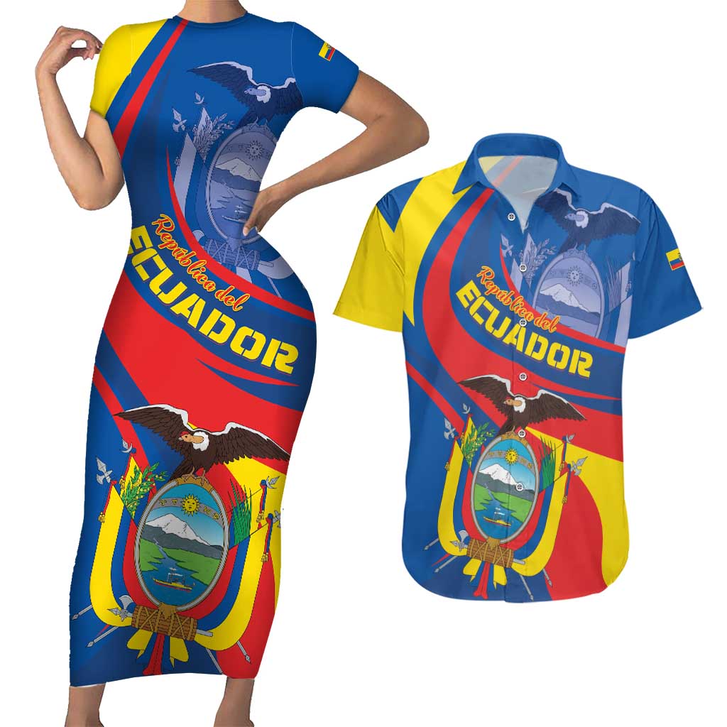 Ecuador Independence Day Couples Matching Short Sleeve Bodycon Dress and Hawaiian Shirt Dios patria y libertad - Wonder Print Shop