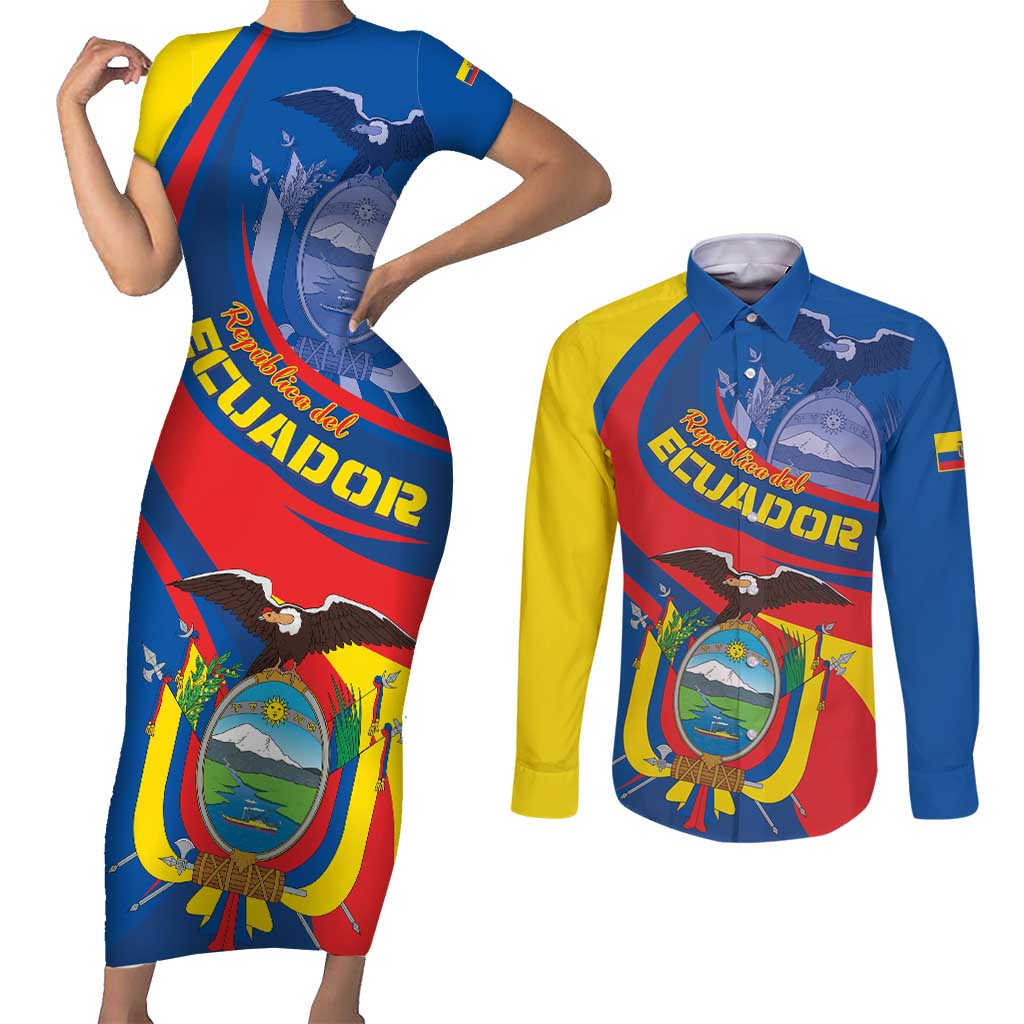 Ecuador Independence Day Couples Matching Short Sleeve Bodycon Dress and Long Sleeve Button Shirt Dios patria y libertad - Wonder Print Shop