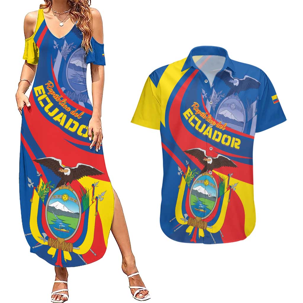 Ecuador Independence Day Couples Matching Summer Maxi Dress and Hawaiian Shirt Dios patria y libertad - Wonder Print Shop