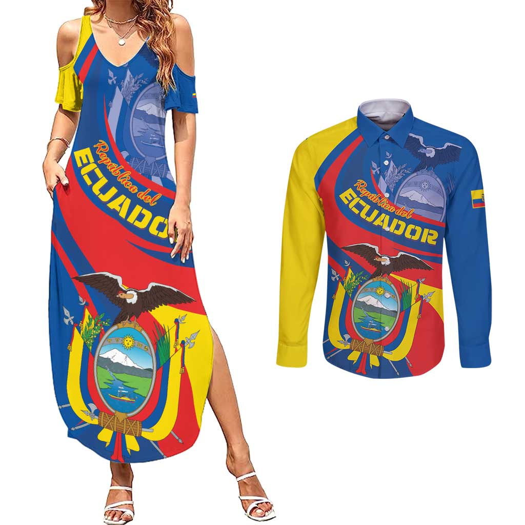 Ecuador Independence Day Couples Matching Summer Maxi Dress and Long Sleeve Button Shirt Dios patria y libertad - Wonder Print Shop