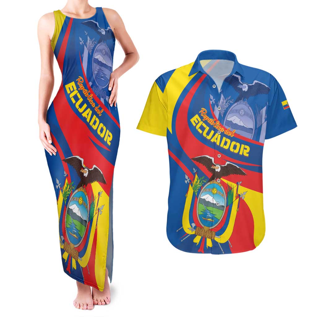 Ecuador Independence Day Couples Matching Tank Maxi Dress and Hawaiian Shirt Dios patria y libertad - Wonder Print Shop