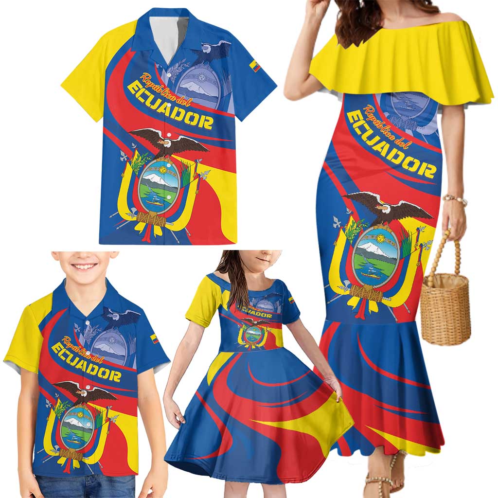 Ecuador Independence Day Family Matching Mermaid Dress and Hawaiian Shirt Dios patria y libertad - Wonder Print Shop