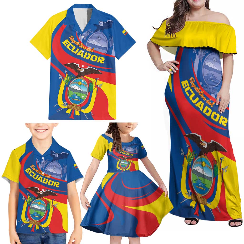 Ecuador Independence Day Family Matching Off Shoulder Maxi Dress and Hawaiian Shirt Dios patria y libertad - Wonder Print Shop