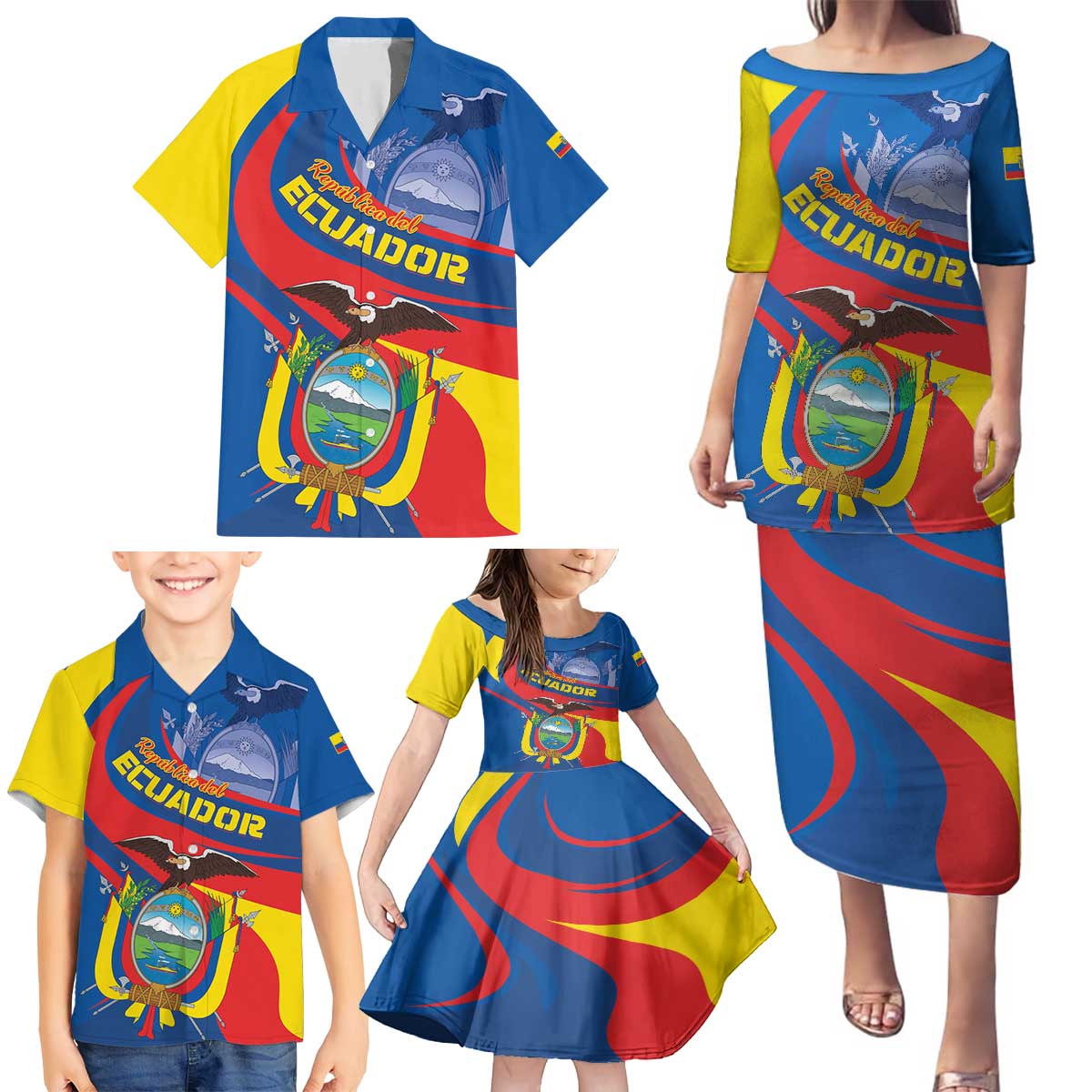 Ecuador Independence Day Family Matching Puletasi and Hawaiian Shirt Dios patria y libertad - Wonder Print Shop