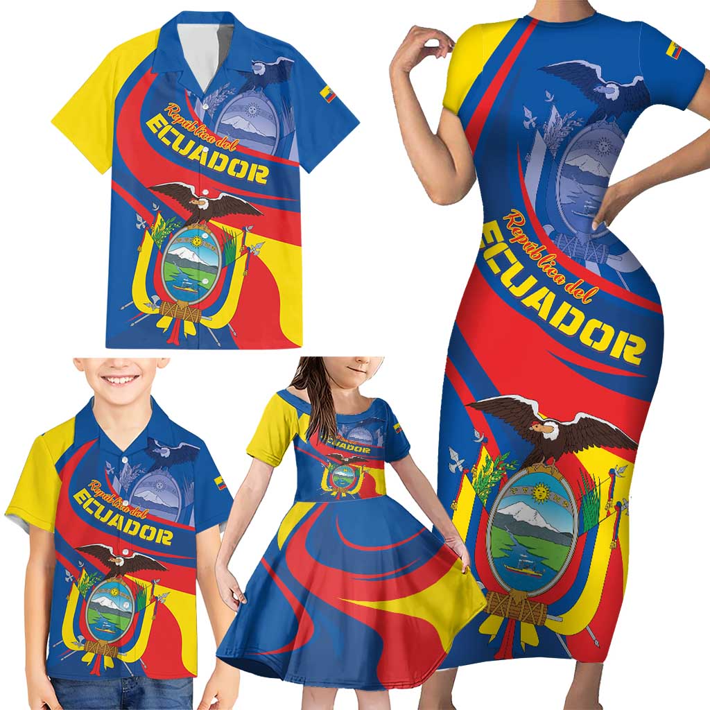 Ecuador Independence Day Family Matching Short Sleeve Bodycon Dress and Hawaiian Shirt Dios patria y libertad - Wonder Print Shop