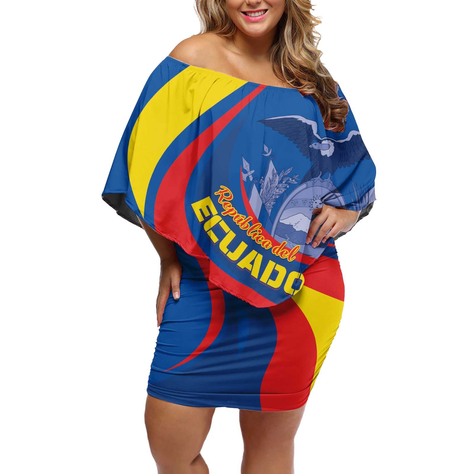 Ecuador Independence Day Off Shoulder Short Dress Dios patria y libertad - Wonder Print Shop