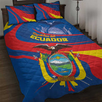 Ecuador-themed quilt bed set in blue, red and yellow with shield and 'Ecuador' text