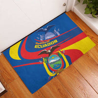 Blue rubber doormat with Ecuador independence banner and flag graphic